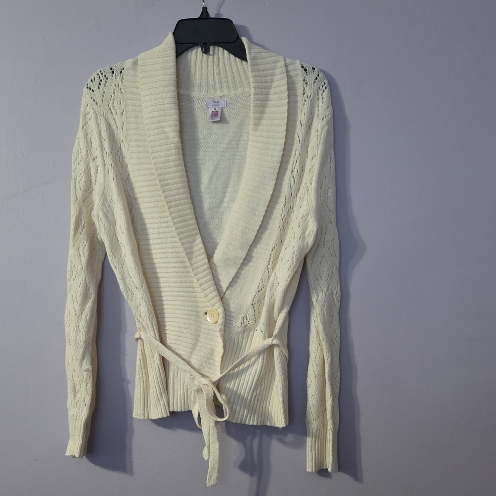 GH Bass & Co Cream Shawl-Collar Tie-Front Cardigan Womens M